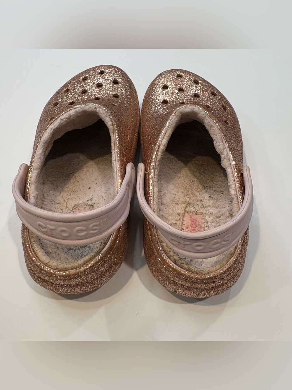 Crocs J2 Clogs Slip On Lined Sandals Rose Gold Glitter Girls Shoes Kids Size 2 - Picture 7 of 10